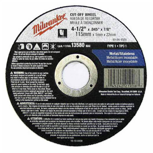 Milwaukee Tool 5"" x .045"" x 7/8"" Cut-Off Wheel (Type 1)