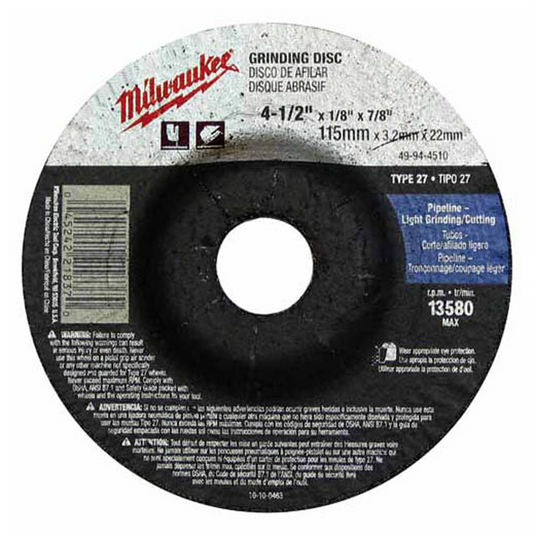 Milwaukee Tool 5"" x 1/4"" x 7/8"" Grinding Wheel (Type 27)