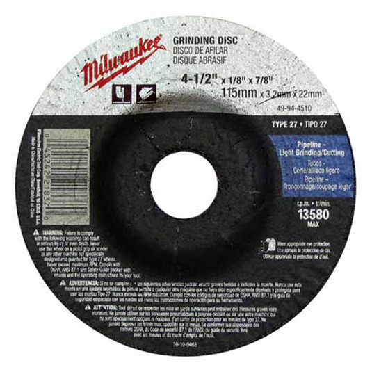 Milwaukee Tool 10-PK OF 5""X1/4""X7/8"" TYPE 27 GRINDING WHEEL (C24T)