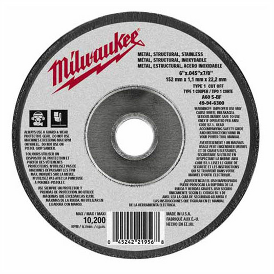 Milwaukee Tool 25-PK OF 6""X.045""X7/8"" TYPE 1 CUT-OFF WHEEL (A60T)
