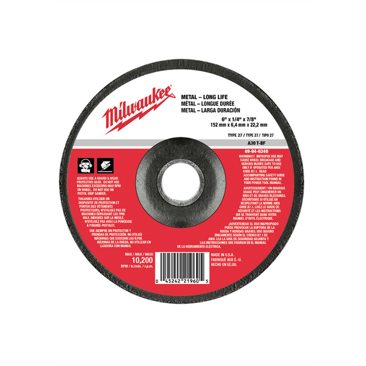 Milwaukee Tool 6"" x 1/4"" x 7/8"" Grinding Wheel (Type 27)