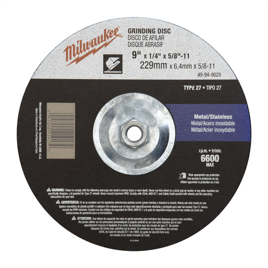 Milwaukee Tool 9"" x 1/4"" x 5/8-11"" Grinding Wheel (Type 27)