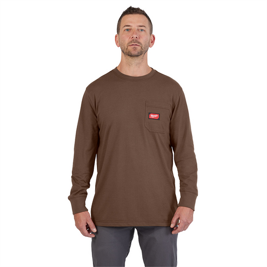 Milwaukee Tool GRIDIRON Pocket T-Shirt - Long Sleeve Brown 3X