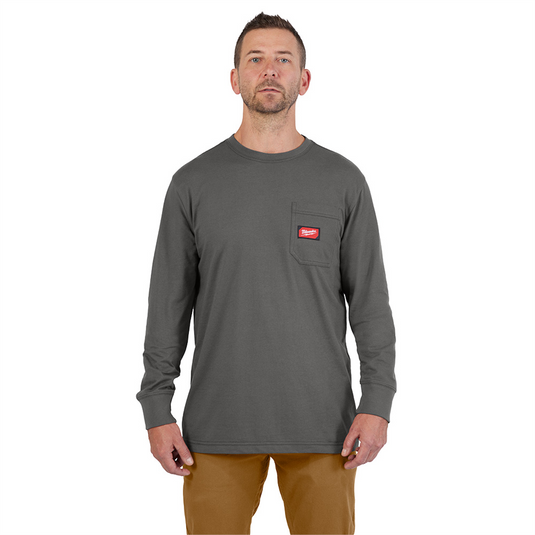 Milwaukee Tool GRIDIRONPocket T-Shirt - Long Sleeve Gray 2X