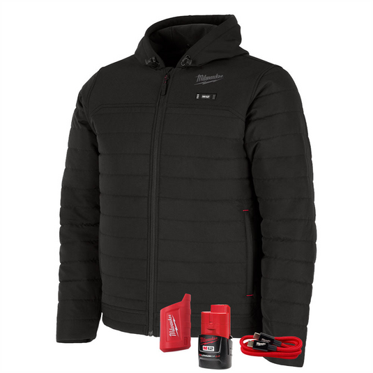 Milwaukee Tool M12 Heated Axis Hooded Jacket Kit with Hexon Heat Technology; M - Black