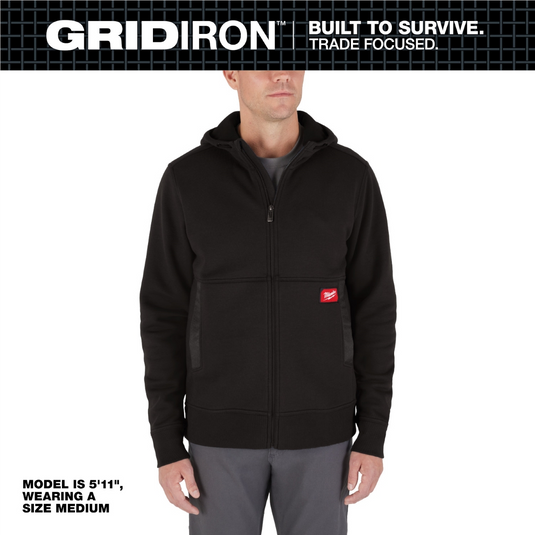 Milwaukee Tool GRIDIRON Full-Zip Hoodie- Black- L