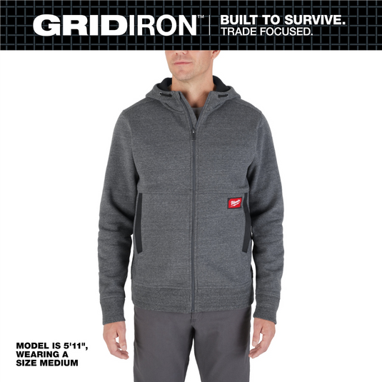 Milwaukee Tool GRIDIRON Full-Zip Hoodie- Gray- M