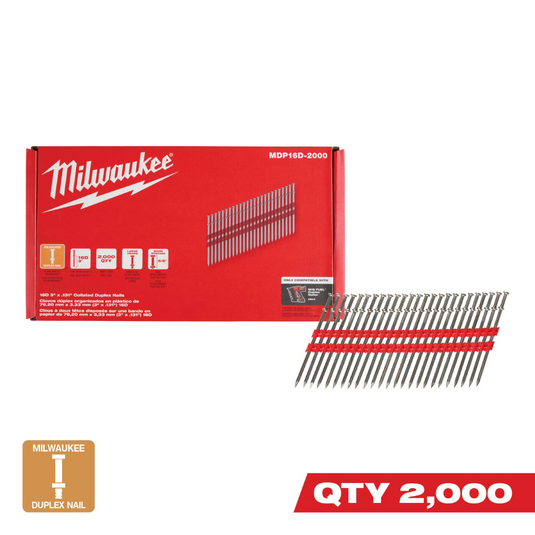 Milwaukee Tool Milwaukee 16D 3&rdquo; x .131&rdquo; Collated Duplex Nails