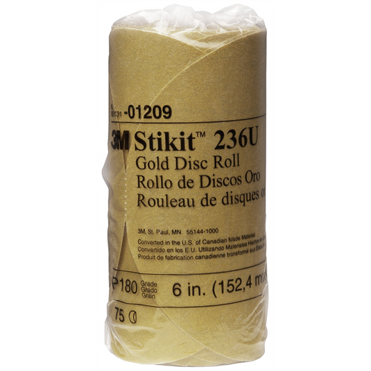 3M DISC ROLLS-GOLD STIKIT 6"" P180 75/ROLL 12/CS