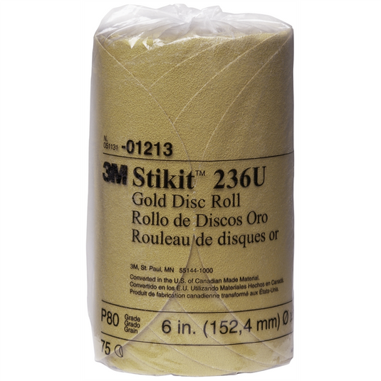 3M DISC ROLLS-GOLD STIKIT 6"" P80 75/ROLL 12/CS