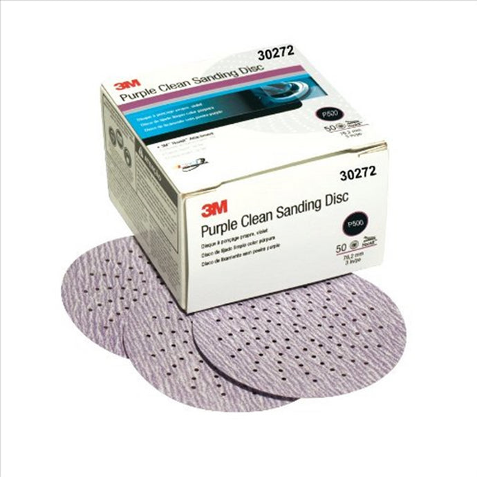 3M PURPLE CLEAN SANDING HOOKIT DISC 3 IN P500 50/BOX