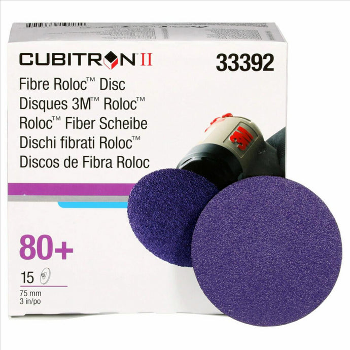 3M 3M Cubitron II Roloc Fibre Disc 786C; 33392; 3 Inch (75 mm); 80+; 15 Discs Per Carton; 6 Cartons Per Case