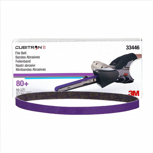 3M 3M™ Cubitron™ II File Belt; 33446; 80+; 1/2 in x 18 in (12.7 mm x 457.2 mm); 10 belts per carton; 5 cartons per case