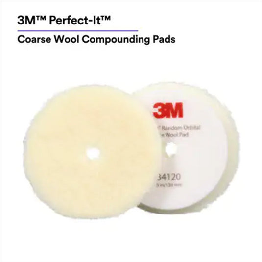 3M 3M™ Perfect-It™ Random Orbital Coarse Wool Compounding Pad 34120; 5 Inch (130 mm); White; 2 Pads/Bag