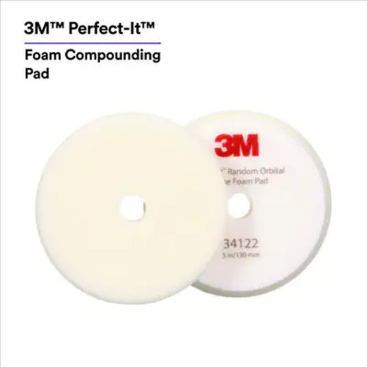 3M 3M™ Perfect-It™ Random Orbital Foam Compounding Pad 34122; 5 Inch (130 mm); White; 2 Pads/Bag