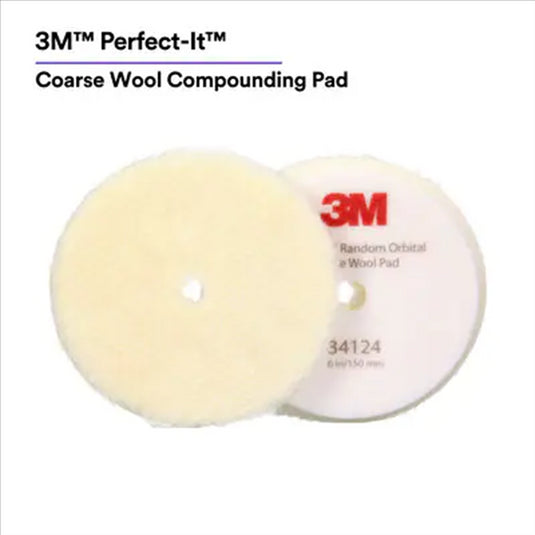 3M 3M™ Perfect-It™ Random Orbital Medium Wool Compounding Pad 34125; 6 Inch (150 mm); White; 2 Pads/Bag