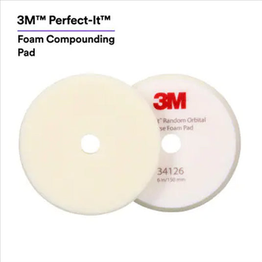 3M 3M&trade; Perfect-It&trade; Random Orbital Foam Compounding Pad 34126; 6"" (150 mm); White; 2 Pads/Bag