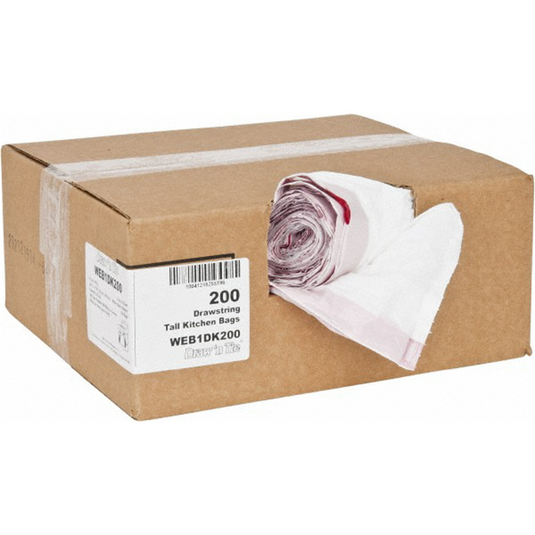 Msc Industrial Supply PRO-SOURCE 200 Qty 1 Pack 13 Gal 0.9 mil Household/Office Trash Bag; 24-1/2"" Wide x 27-3/8"" High; Hexene Resins; Drawstring; White