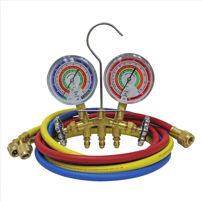 Mastercool R410a Brass Two way manifold set w/3 1/8in g