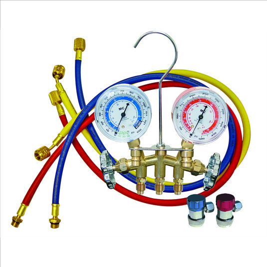 Mastercool R134A 2 Way Brass Manifold Gauge Set with 72 Foot Hoses
