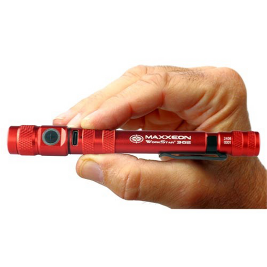 Maxxeon WorkStar 362 Rechargeable LED Zoom Penlight/Inspection Light USB-C; Red