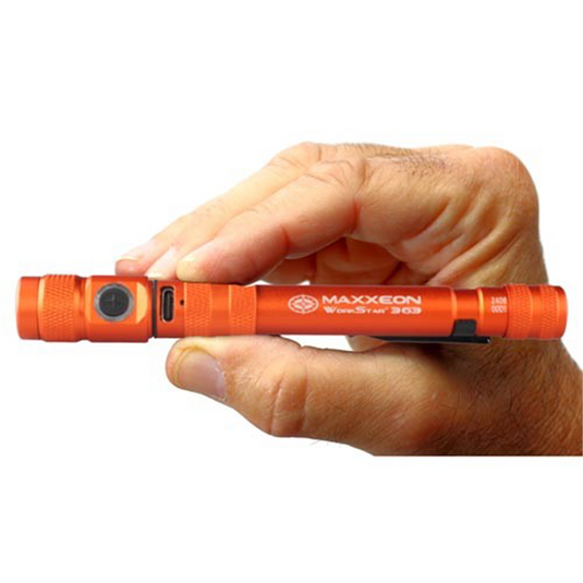 Maxxeon WorkStar 363 Rechargeable LED Zoom Penlight/Inspection Light USB-C; Color Orange