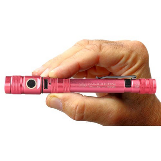 Maxxeon WorkStar 368 Rechargeable LED Zoom Penlight/Inspection Light USB-C; Pink