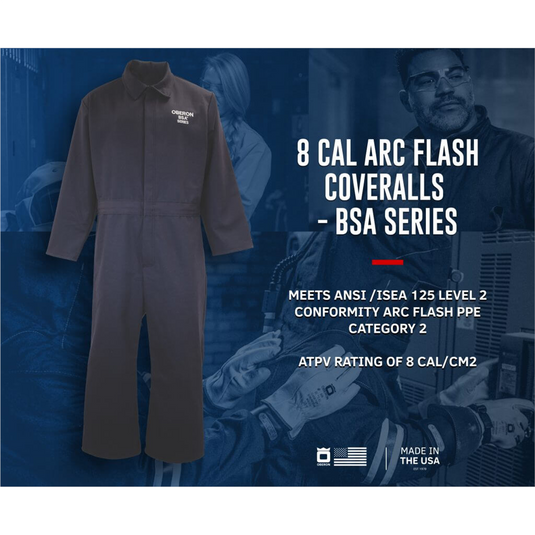 Oberon Coveralls - Arc Flash & Flame Resistant Basic - 8 Cal BSA&trade; - Color: Navy Blue - Size: Small