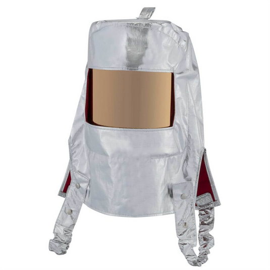 Oberon Hood with Ratcheting Adjustable Headgear - Heat Reflective - Aluminized PBI/Kevlar - Window: Clear Gold