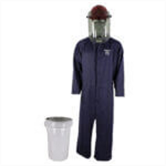 Oberon Bucket Kit - Arc Flash - 8 Cal HRC2&trade; - Comes With Coveralls; Hard Cap; Face Shield; Balaclava & Storage Bucket - Color: Navy Blue - Size: Large
