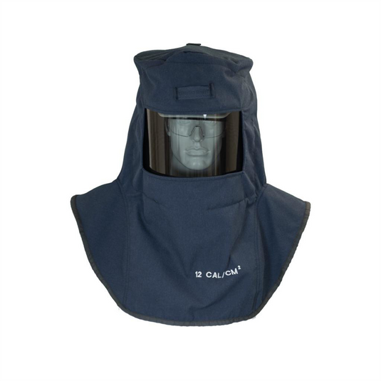 Oberon Hood with A1 Hard Hat Adapters - Arc Flash - 12 Cal LAN2ST&trade; Series - Color: Navy Blue - Window: True Color Grey (TCG&trade;)