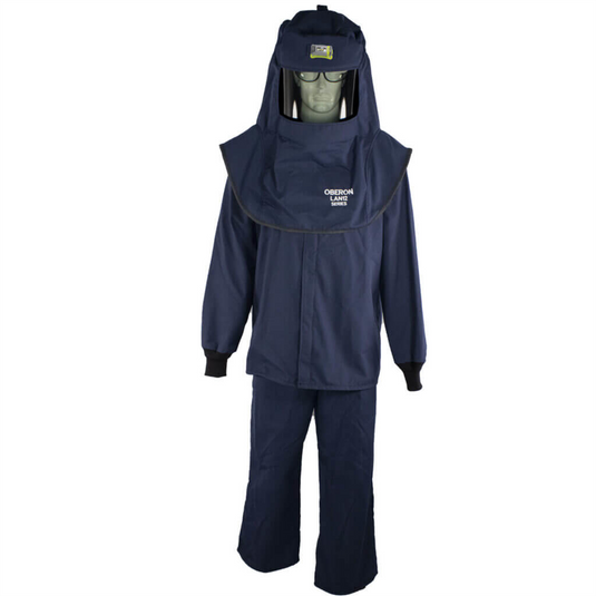 Oberon Suit Kit - Arc Flash - 12 Cal LAN&trade; - Comes with Hood with Hard Cap; Coat; Bib Overalls and  Hood Ventilation System w/Light - Color: Navy Blue - Size: 3XL