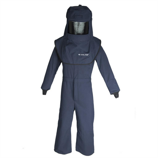 Oberon Suit Kit - Arc Flash - 40 Cal LAN&trade; - Comes with Hood with Hard Cap and Coveralls - Color: Navy Blue - Size: 2XL
