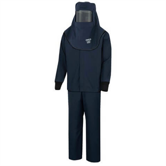 Oberon Suit Kit - Arc Flash - 40 Cal LAN&trade; - Comes with Hood with Hard Cap; Coat and Bib Overalls - With Escape Strap  - Color: Navy Blue - Size: Medium