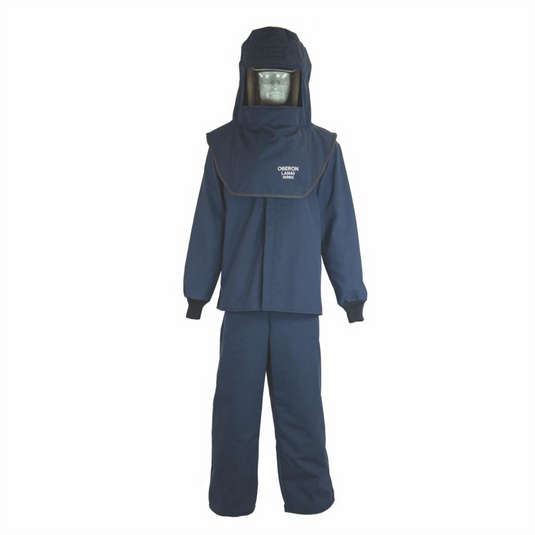 Oberon Suit Kit - Arc Flash - 40 Cal LAN&trade; - Comes with Hood with Hard Cap; Coat; Bib Overalls and Fresh Air Arc Flash Hood Ventilation System & Light - Color: Navy Blue - Size: 5XL Tall