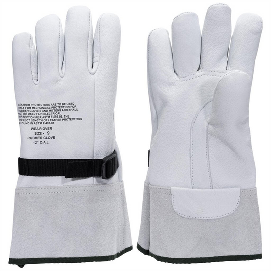 Oberon Gloves - Rubber Electrical Glove Leather Protectors - Class 1 & Class 2 - Size: Regular - 9