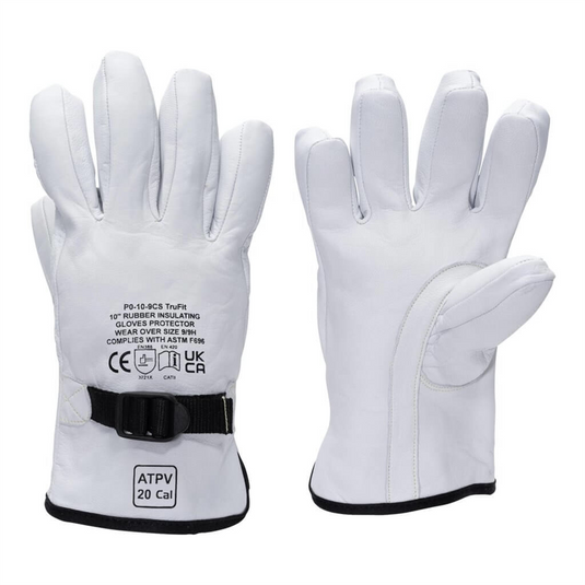 Oberon Gloves - Rubber Electrical Glove Leather Protectors - Class 00 & Class 0 - Size: Regular - 10