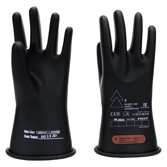 Oberon Gloves - Rubber Electrical - Class 0 - Length: 11"" -  Rolled Cuff - Size: X-Large - 12