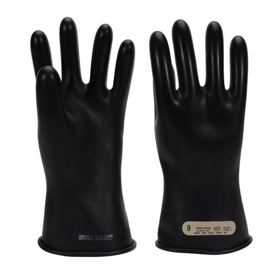 Oberon Gloves - Rubber Electrical - Class 00 - Length: 11"" -  Rolled Cuff - Size: Large - 9
