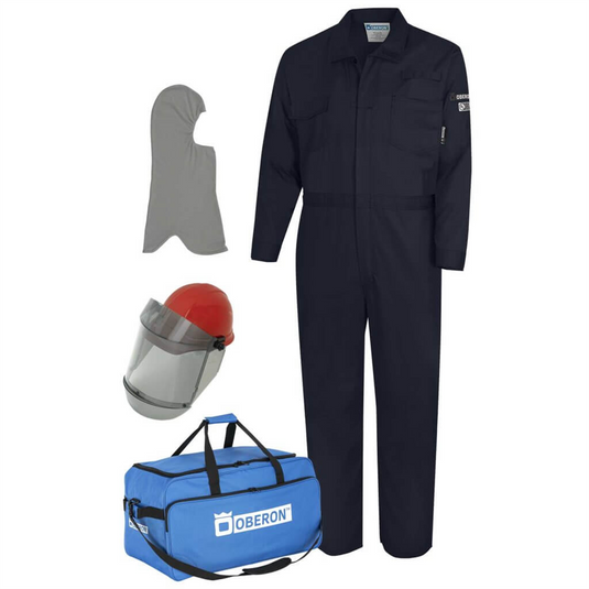 Oberon Suit Kit - Arc Flash - 10 Cal TCG&trade; - Comes with Hard Cap and Face Shield; Balaclava; Coveralls; and Storage Bag - Color: Navy Blue - Size: Large