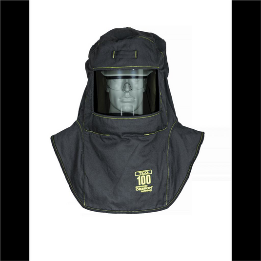 Oberon Hood with A4 Hard Hat Adapters - Arc Flash - 100 Cal TCG&trade; - Color: Black - Window: True Color Grey (TCG&trade;)