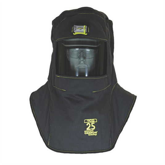 Oberon Hood with Hard Cap - Arc Flash - 25 Cal TCG&trade; - Color: Black - Window: True Color Grey (TCG&trade;) - With EZ Lift
