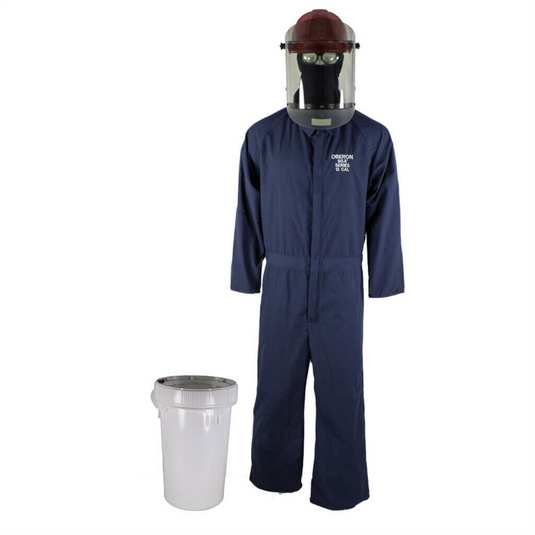Oberon Bucket Kit - Arc Flash - 12 Cal TCG2P&trade; - Comes With Coveralls; Hard Cap; Face Shield; Balaclava & Storage Bucket - Color: Navy Blue - Size: 2XL