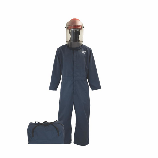 Oberon Bag Kit - Arc Flash - 12 Cal TCG2P&trade; - Comes With Coveralls; Hard Cap; Face Shield; Balaclava & Storage Bucket - With Escape Strap - Color: Navy Blue - Size: Large