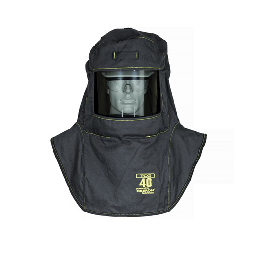 Oberon Hood with A4 Hard Hat Adapters - Arc Flash - 40 Cal TCG&trade; - Color: Black - Window: True Color Grey (TCG&trade;)