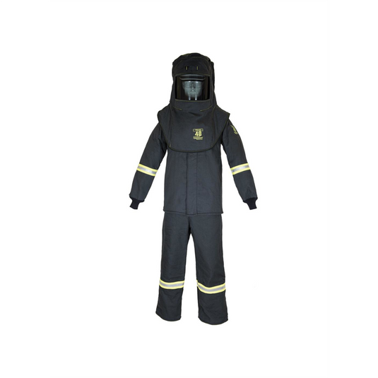 Oberon Suit Kit - Arc Flash - 40 Cal TCG&trade; - Comes with Hood; Coat; Bib Coveralls and  Fresh Air Arc Flash Hood Ventilation System & Light - Color: Black - Size: XL Tall