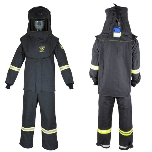 Oberon Suit Kit - Arc Flash - 55 Cal TCG&trade; - Comes with Hood; Coat; Bib Coveralls and  Fresh Air Arc Flash Hood Ventilation System & Light - Color: Black - Size: Large