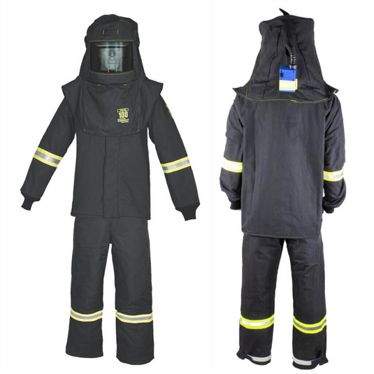 Oberon Suit Kit - Arc Flash - 100 Cal TCG&trade;  - Comes with Hood; Coat; Bib Coveralls and Fresh Air Arc Flash Hood Ventilation System & Light - Color: Black - Size: XL