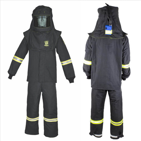 Oberon Suit Kit - Arc Flash - 100 Cal TCG&trade;  - Comes with Hood; Coat; Bib Coveralls and Fresh Air Arc Flash Hood Ventilation System & Light - Color: Black - Size: XL