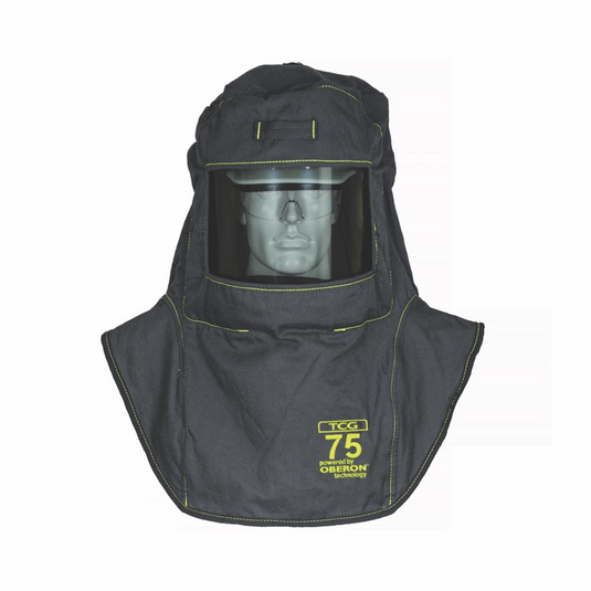 Oberon Hood with A1 Hard Hat Adapters - Arc Flash - 75 Cal TCG&trade; - Color: Black - Window: True Color Grey (TCG&trade;)